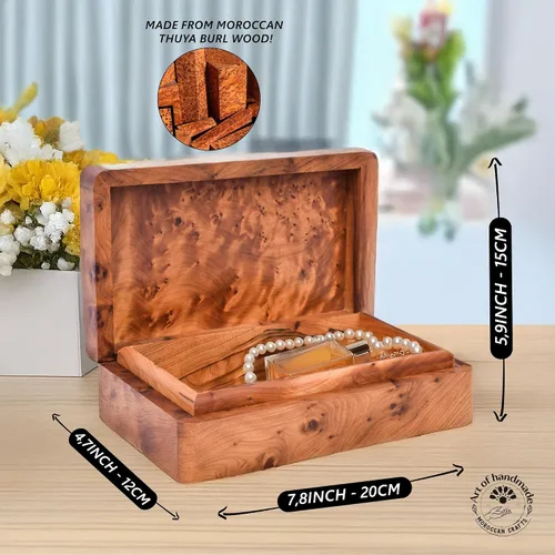 Vista 3 de Caja mediana de madera tallada a mano multiusos para recuerdos, organizador de almacenamiento de arte decorativo, caja de joyería, decoración