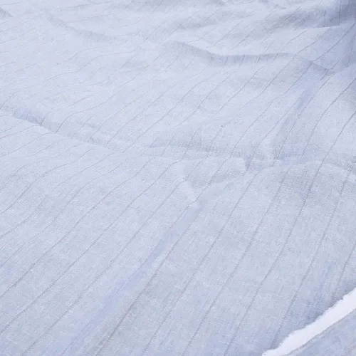 Vista 2 de Tela de lino 100% puro a rayas grises Dobby Transpirable y suave – Perfecto para decoración del hogar y ropa
