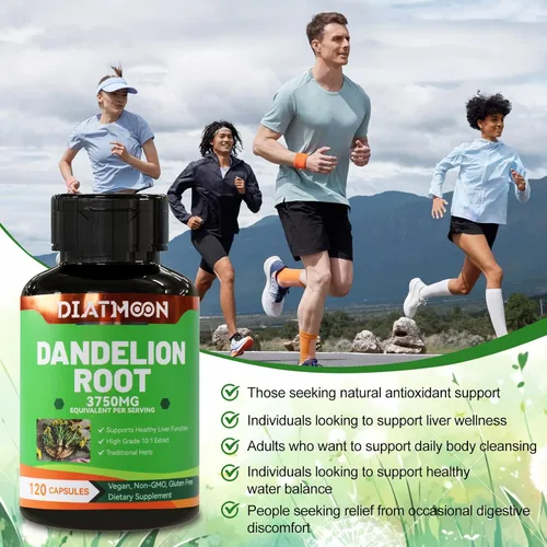Vista 2 de Suplemento de raíz de diente de león 3750 mg, 100% vegetariano, sin OMG, sin gluten, 120 cápsulas, suministro para 4 meses