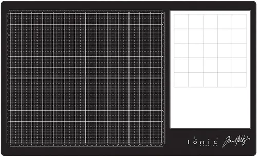 Vista 4 de Tim Holtz - Alfombrilla de corte de vidrio, superficie de trabajo grande con rejilla de medición de 12 x 14 pulgadas y paleta para pintura, tinta