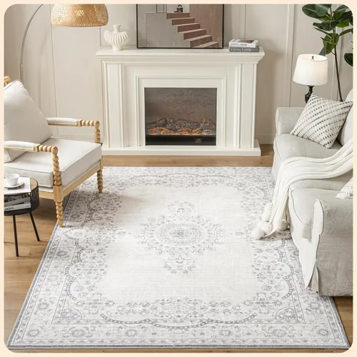 Vista 248 de Istana Alfombra larga antideslizante de 2.5 x 8 para el hogar, para pasillo y cocina, lavable, sedosa y suave al tacto, elegante, color azul y marfil