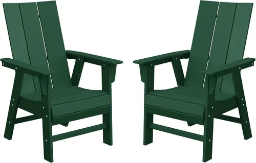 Vista 10 de WestinTrends Ashore - Juego de 2 sillas de comedor Adirondack de plástico HDPE para exteriores, color negro
