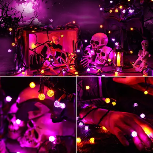 Vista 7 de Brizled - Luces de Halloween moradas y naranjas, 7.5 mt, 70 luces LED G12, de 120 V, enchufables, luces moradas y naranjas, juego de luces