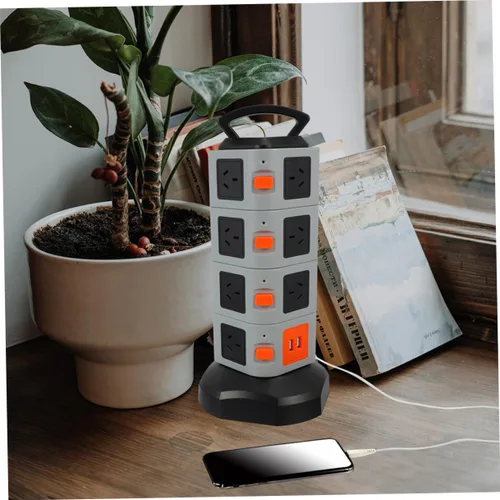 Vista 3 de Enchufe de alimentación con puertos de carga USB, protector de sobretensiones, placa de alimentación para el hogar y la oficina, extensión de carga