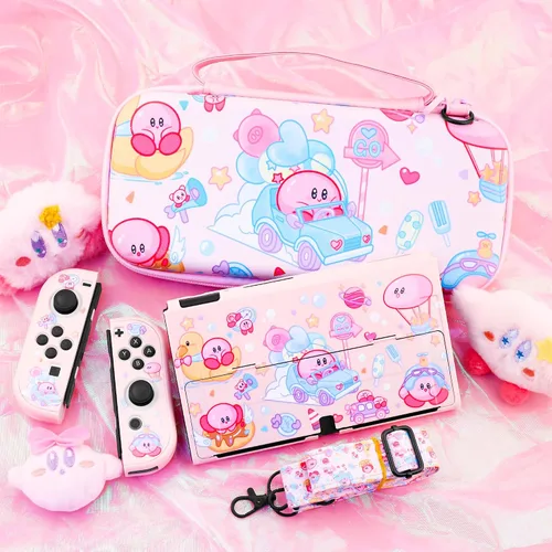 Vista 7 de HYPERCASE 8 in 1 Cute Anime Switch OLED Accessories Bundle, with Pink Switch OLED Carrying Travel Case, Hard PC Protective Cover Skin, HD Screen
