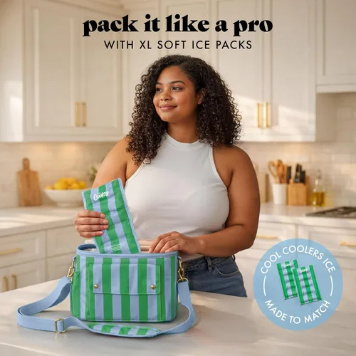 Vista 6 de Fit & Fresh Sidekick - Bolsa térmica suave con doble compartimento y Cabaña costera raya