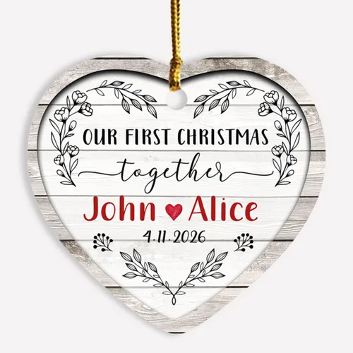 Vista 10 de Adorno de decoración de pareja juntos Navidad 2025, Adorno personalizado de nuestra primera Navidad juntos, regalo para citas, aniversario, pareja