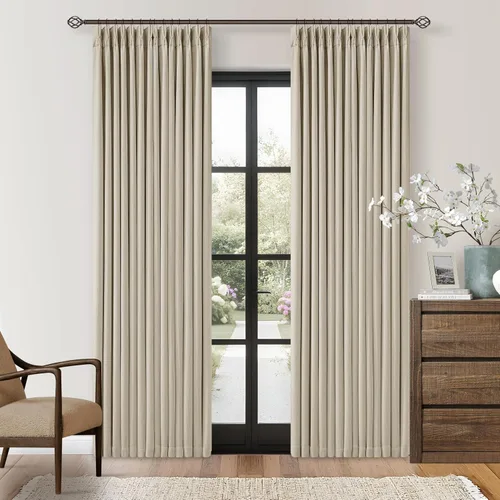 Vista 213 de Juego de 2 paneles de cortinas plisadas negras de 80 pulgadas para sala de estar, cortinas plisadas de lino con forro de 80 pulgadas de largo, 100%