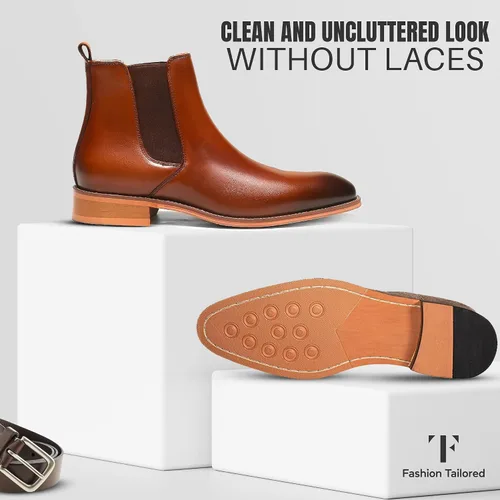 Vista 3 de Fashion Tailored Mens Chelsea Boots - Casual Dress Boot with Leather Sole- Rugged Style and Functionality - Rounded Toe