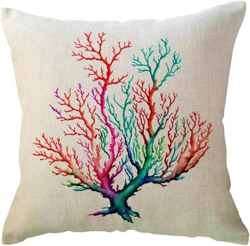 Vista 11 de ULOVE LOVE YOURSELF Funda de almohada de acuarela coral con diseño de planta de follaje de árbol de mar, océano náutico, playa, casa, fundas