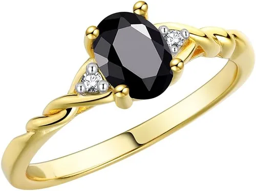 Vista 3 de Rylos Anillo clásico de plata chapada en oro amarillo, piedra preciosa ovalada de 0.276 x 0.197 in y diamantes, joyería para mujer, tallas 5-10