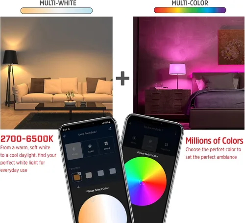 Vista 3 de Energizer Connect Smart A19 - Bombilla LED RGB multicolor y multicolor con control de voz y acceso remoto a través de tu teléfono inteligente