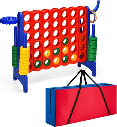 Vista 10 de COSTWAY Juego gigante gigante de 4 a puntuación con bolsa de transporte, juego de 2.5 pies para interiores y exteriores con aro de baloncesto, juego