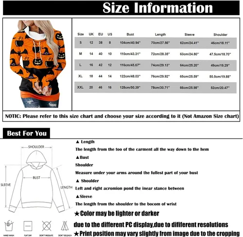 Vista 3 de UODSVP Disfraz de Halloween para mujer casual estampado de moda manga larga cuello redondo sudadera con capucha