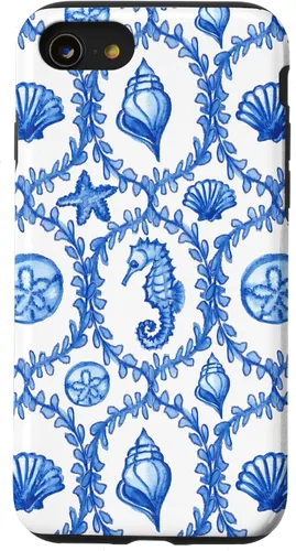 Vista 18 de iPhone 16 Coastal Granddaughter Blue Shells Starfish Seahorse Preppy Case