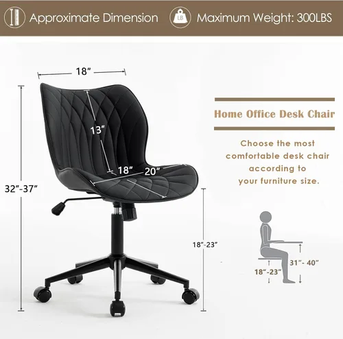 Vista 2 de YOUNUOKE Silla de escritorio sin brazos con ruedas, sillas modernas de Negro