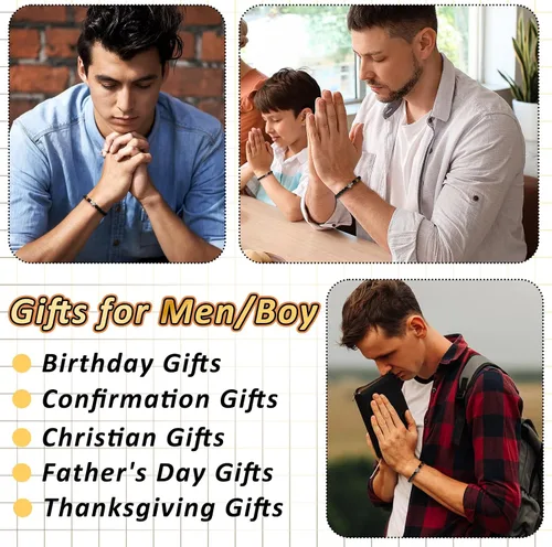 Vista 6 de Cunno Juego de 12 Pulseras de Cruz Cristiana al Por Mayor, Pulseras de Cuentas de Cruz Religiosa para Mujeres y Hombres, 12 Cosas de Cuentas
