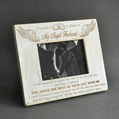 Vista 2 de K KENON Marco de fotos de madera personalizado con texto en inglés «To My Angel Husband – I love you always and forever», marco de fotos de madera