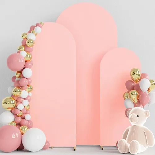 Vista 15 de Wokceer - Juego de 3 fundas de arco para telón de fondo, color beige 6FT,5FT,4FT Spandex Fitted Balloon Arch Cover Round Top Chiara Backdrop Cover