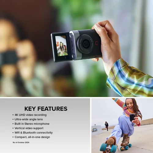 Vista 12 de Canon PowerShot V10 Cámara compacta para vlogging, sensor CMOS de 1 pulgada, transmisión de video 4K, lente de zoom de ángulo ancho integrado, LCD
