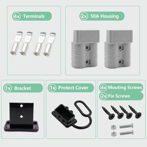 Vista 4 de Conector de conexión rápida de batería de 50 amperios, batería de calibre 6-12, kit de conector de cable de desconexión rápida con soporte