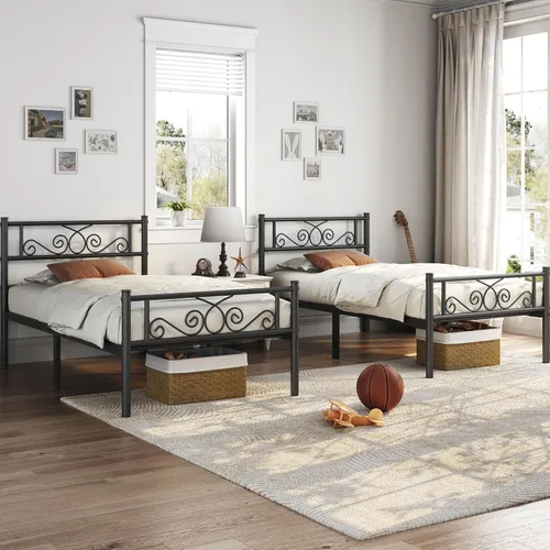 Vista 4 de Yaheetech - Base de cama, plataforma clásica de metal con cabecera y estribo - base de colchón con diseño floral para adultos, niñas, niños Negro