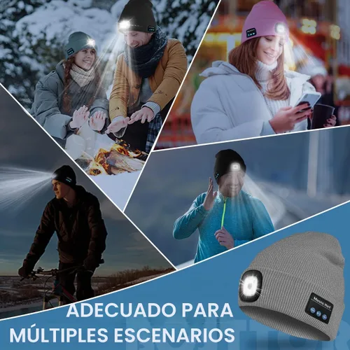Vista 6 de Bosttor Gorro Beanie Bluetooth con Luz, Gorra con Linterna Frontal con Auriculares y Micrófono de Altavoz Integrado, Regalos para Hombres Mujeres