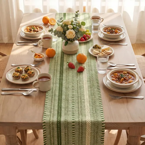Vista 3 de Artoid Mode Camino de mesa tejido estilo granja verde ejército, decoración rústica de temporada festiva para la cocina y el comedor, para decoración