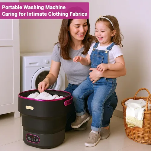 Vista 4 de Mini lavadora portátil de 13 litros con secadora giratoria, pequeña lavadora plegable para ropa de bebé y ropa interior, 3 modos de limpieza