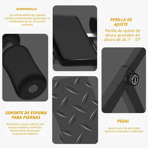 Vista 6 de Extensor de respaldo de silla romana, banco de hiperextensión ajustable doble ángulo y altura para gimnasio en casa, máquina de ejercicio de espalda