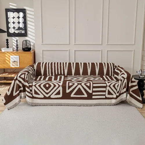 Vista 5 de VClife Funda para silla con acento azteca bohemio de 59 x 71 pulgadas, funda reversible y lavable de felpilla para sillón, color marrón castaño