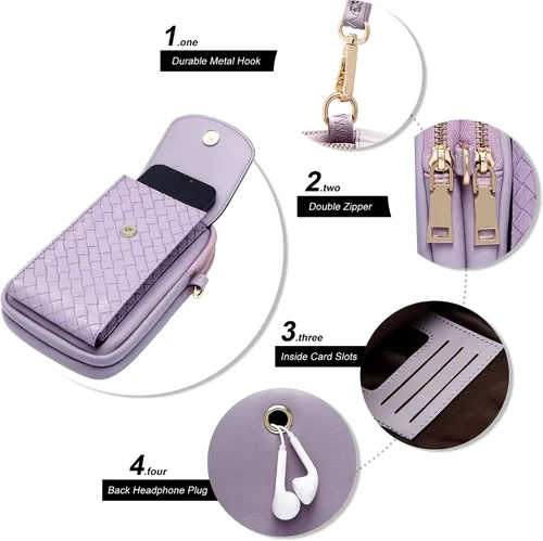 Vista 5 de KUKOO Pequeñas bolsas cruzadas para teléfono con ranuras para tarjetas, cartera para teléfono celular para viajes de compras