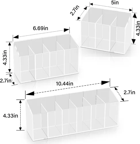 Vista 5 de Acina Organizador de brochas de maquillaje transparente, 2 unidades, acrílico, 3 ranuras, organizador de almacenamiento de cepillos cosméticos