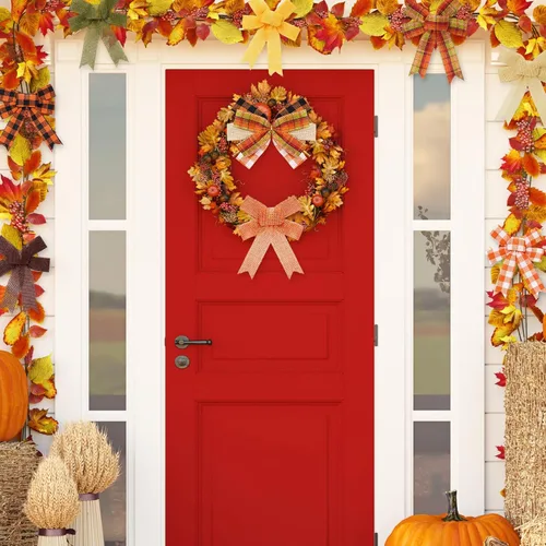 Vista 5 de Whaline 10 rollos de cinta de arpillera a cuadros de otoño de 50 yardas de 1 pulgada de cinta decorativa para otoño, Acción de Gracias