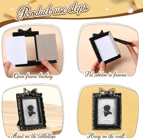 Vista 6 de Vicenpal 3 Pcs Tiny Vintage Ornate Picture Frames 2.5 x 3.5 Inch Black Gold Negro dorado