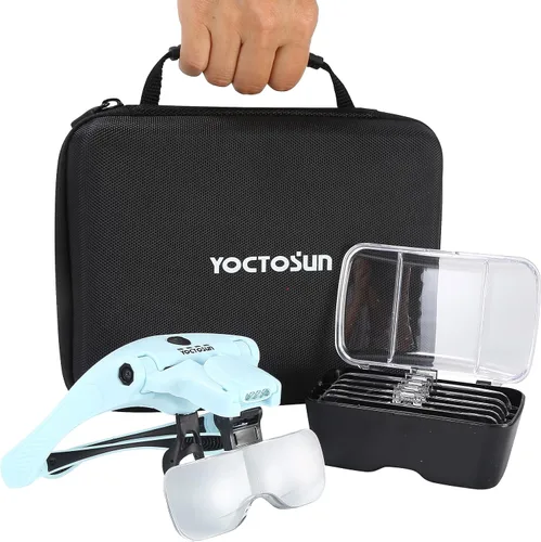 Vista 14 de YOCTOSUN - Gafas de aumento con luz, lupa de diadema manos libres con 4 luces LED y 5 lentes desmontables de 1X a 3.5X, lupa de cabeza recargable