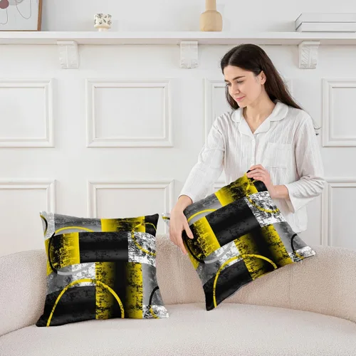Vista 5 de Feelyou Juego de 2 fundas de almohada geométricas reversibles, color amarillo, gris, negro, geométrico, decoración del hogar, fundas de cojín