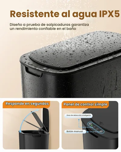 Vista 6 de Cesun Bote de basura automático de 5 galones con tapa, negro, sin contacto