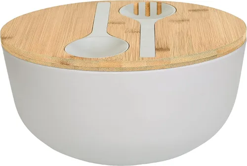 Vista 12 de LOVYANXUE - Juego de ensaladera de fibra de bambú con utensilios para servir de gran tamaño de 9.8 pulgadas, juego de mezcla de bambú natural