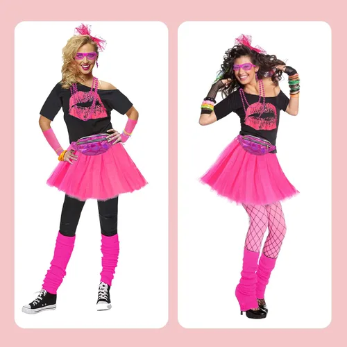 Vista 4 de Disfraz mejorado de los años 80 para mujer, conjunto de accesorios de disfraz de fiesta de los años 80 con camiseta, falda tutú, cintura, etc