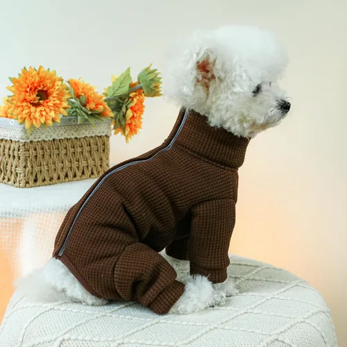 Vista 2 de Ropa para perros pequeños, cuello alto, abrigo de forro polar para otoño e invierno, overol para perro, pijama para cachorros, ropa de gato