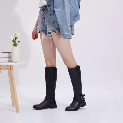 Vista 2 de Vepose - Botas de equitación 49 para mujer, botas altas hasta la rodilla, botas de pantorrilla con hebilla