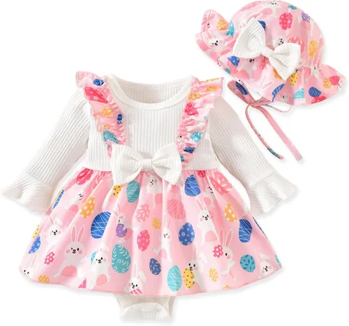 Vista 10 de Aalizzwell Vestido mameluco de una pieza para bebés y niñas con sombrero de 0 a 18 meses Rojo Navidad
