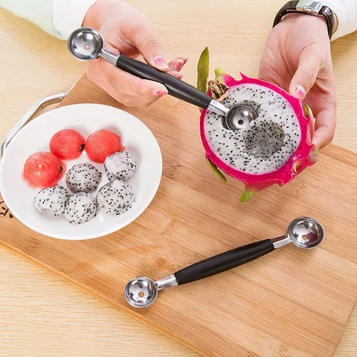 Vista 8 de Cuchara de melón de acero inoxidable 2 en 1, cuchara de melón de doble cara, helado de melón de sandía adecuado, cómodo agarre antideslizante