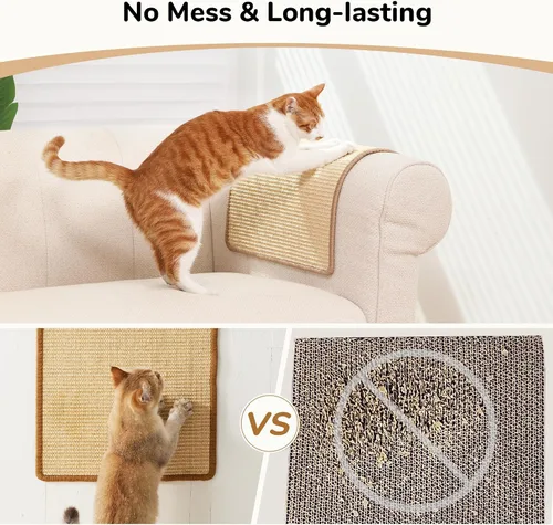 Vista 5 de FUKUMARU Paquete de 2 alfombrillas rascadoras para gatos, 19.6 x 11.8 pulgadas, almohadillas rascadoras de sisal natural para gatos