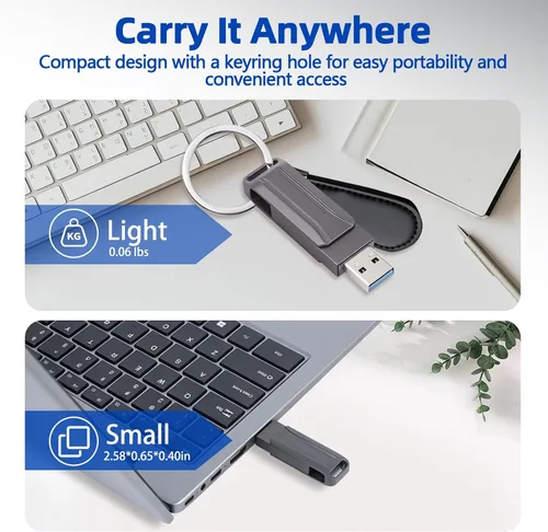 Vista 7 de Unidad flash USB de 512 GB, USB A dual y unidad de pulgar tipo C Negro