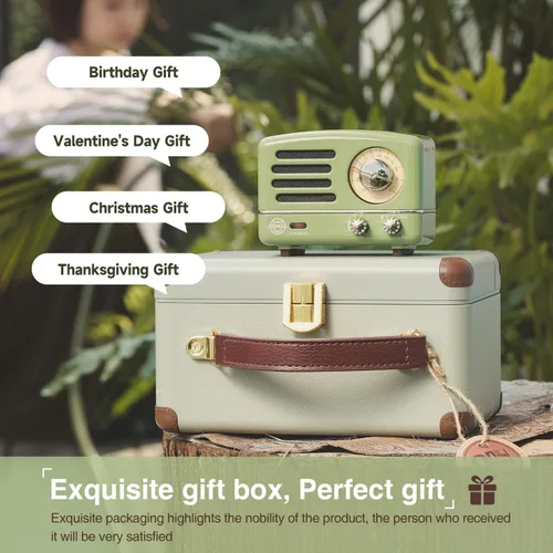Vista 6 de Muzen Altavoz Bluetooth portátil, pequeño altavoz inalámbrico vintage de metal OTR, radio FM retro con antena AUX, audio estéreo de alta fidelidad