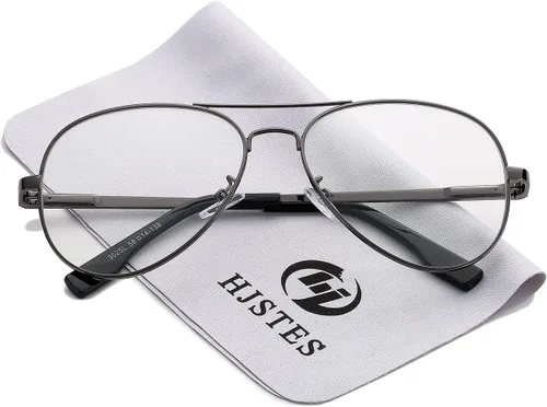 Vista 7 de HJSTES Lentes de aviador de lente transparente, luz azul para mujeres y hombres, marco de piloto, anteojos clásicos sin receta