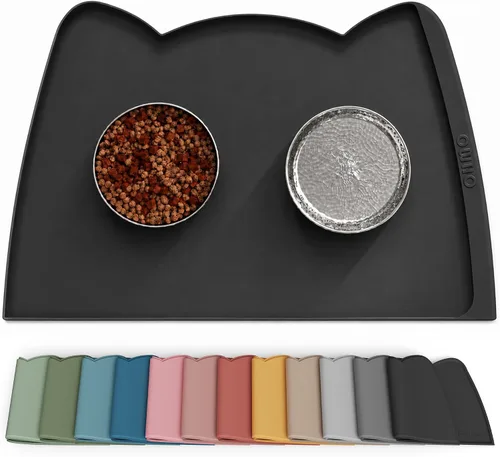 Vista 32 de OHMO - Tapete de silicona para comida para gatos, tapete de alimentación de mascotas para el piso, antideslizante e impermeable, bandeja para agua