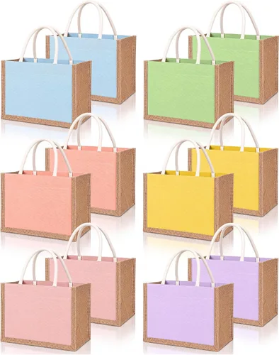 Vista 9 de 12 Piezas Bolsas de Arpillera Mini Bolsas de Yute Reutilizables con Asas Pequeña Lona en Blanco Regalo Impermeable para Boda Playa Bricolaje